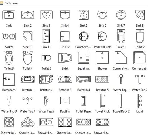 Architectural Symbols For Doors, Windows, Kitchen, Plumbing, Sanitary.